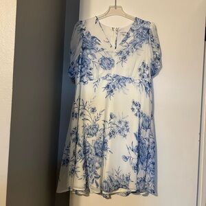 NWOT Calvin Klein Floral Blue and White Dress